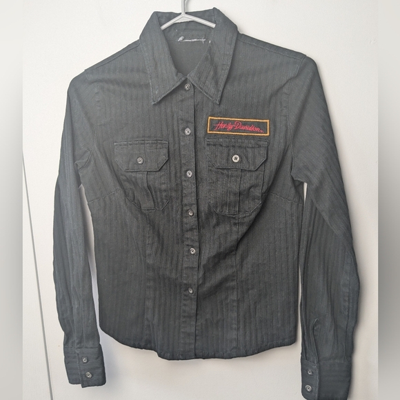 HARLEY DAVIDSON Women Button Down Shirt Long Sleeve Size XS Black Color - Picture 1 of 9